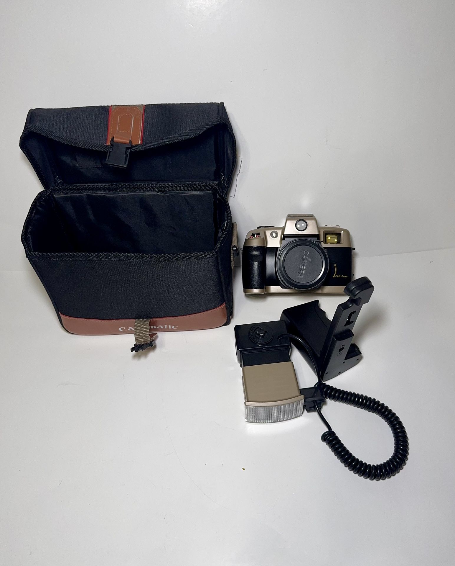 Canon Film Camera With Flash Bundle Carry Case Accessories As Is Not Tested