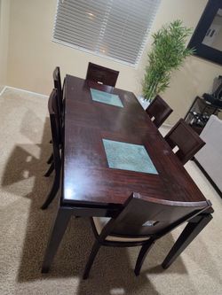 Dark Wood Dining Table with 6 Chairs