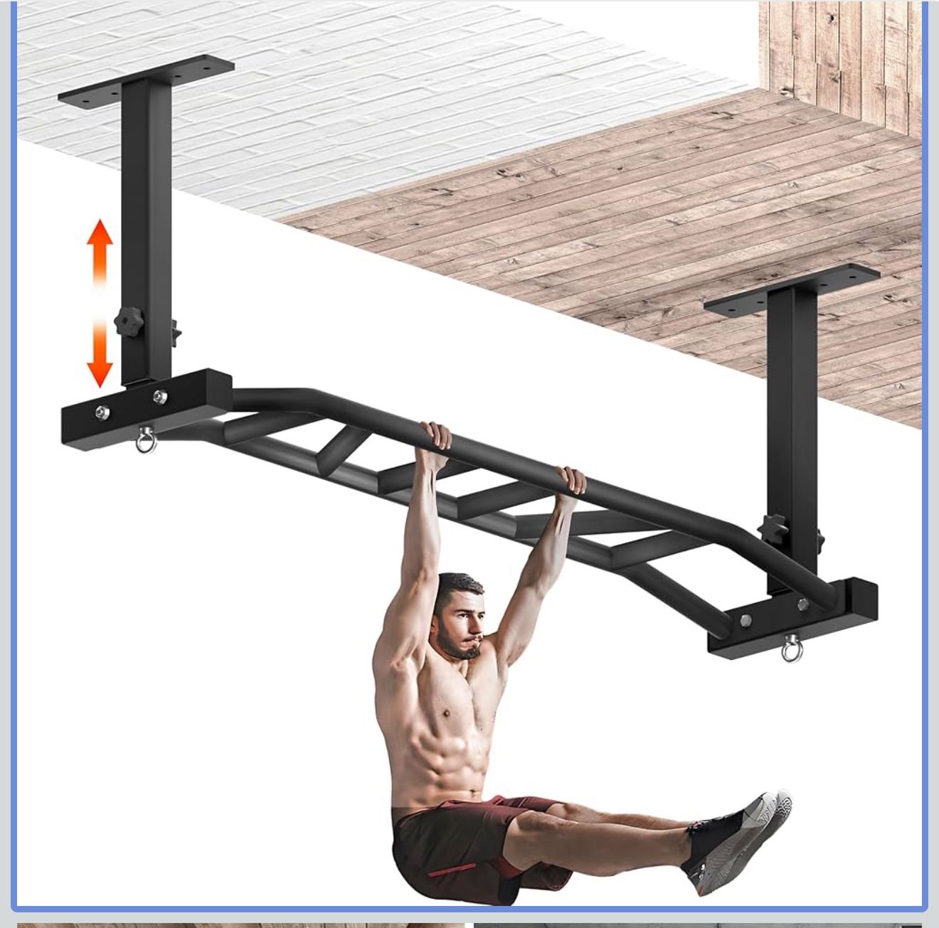 48" Ceiling Mount Pull Up Bar - Heavy Duty Multi-Grip Chin Up Bar for Garage/Home Gym and Strength Training, Adjustable Height&Supports to 600 Lbs