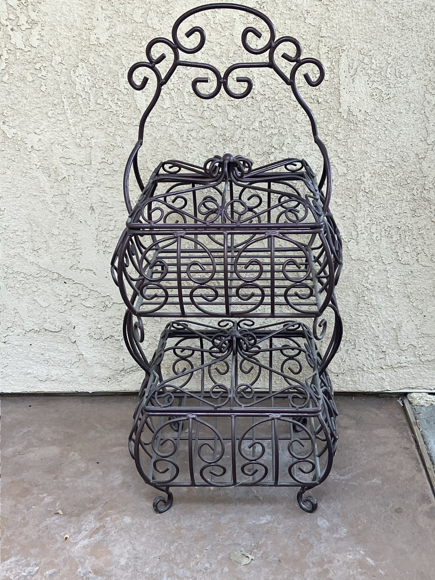 Wrought Iron Basket Stand Large Heavy Two Tier With Lids