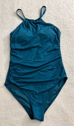 Holipick Womens Medium Teal One Piece Swimsuit Ruched Tummy Control Halter NWT