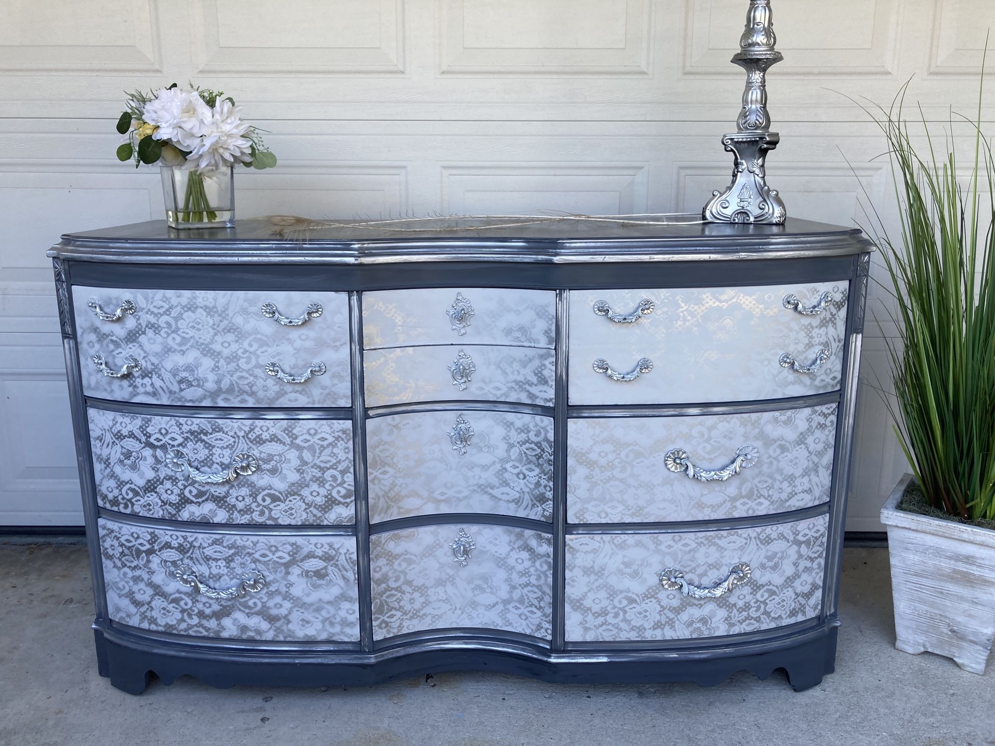 Beautiful Grey Silver Dresser Free Mirror 