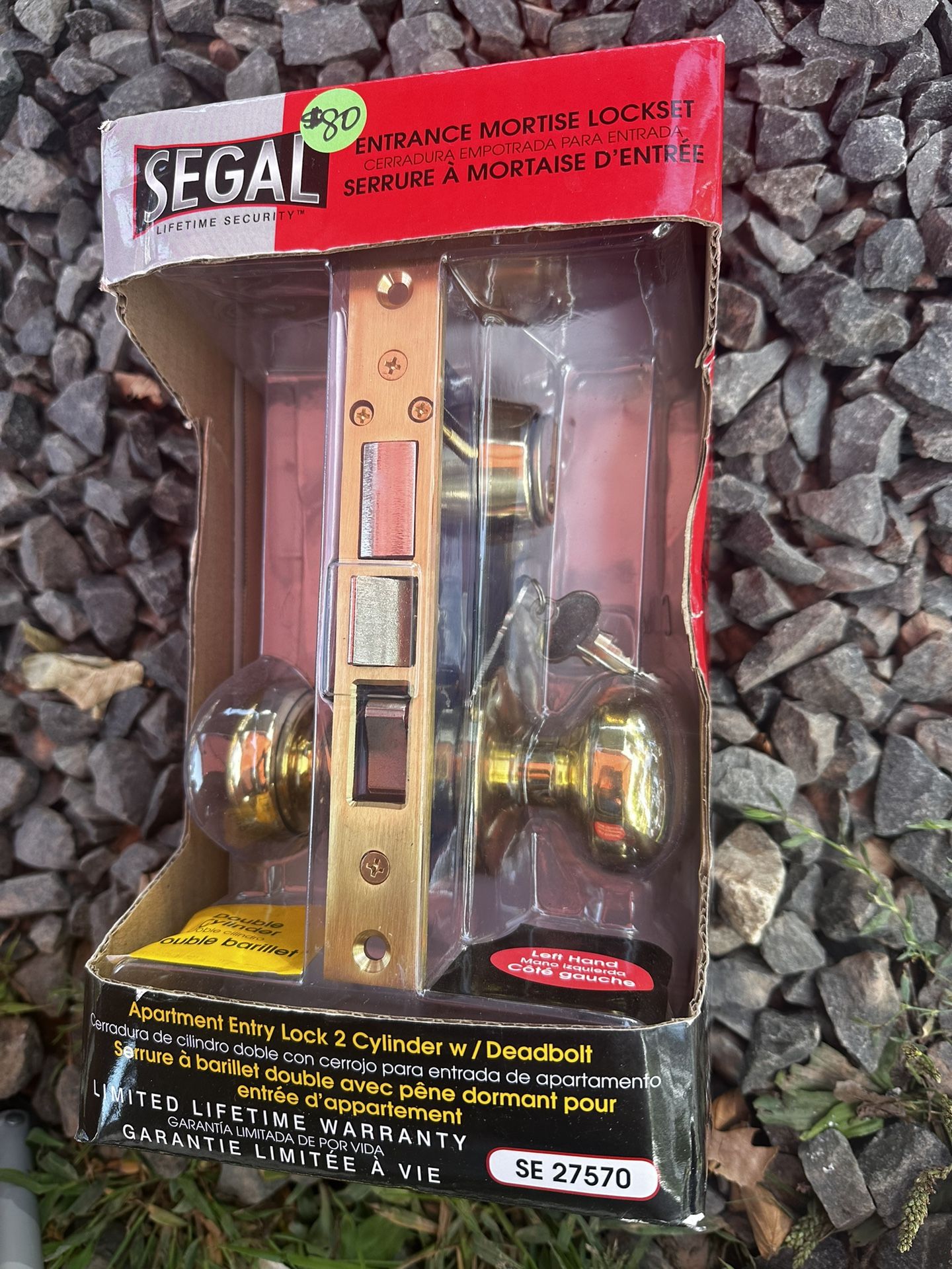 LOCK Segal SE 27570 2-1/2 in. Backset, Wrought Solid Brass, Left Entrance Mortise Lockset