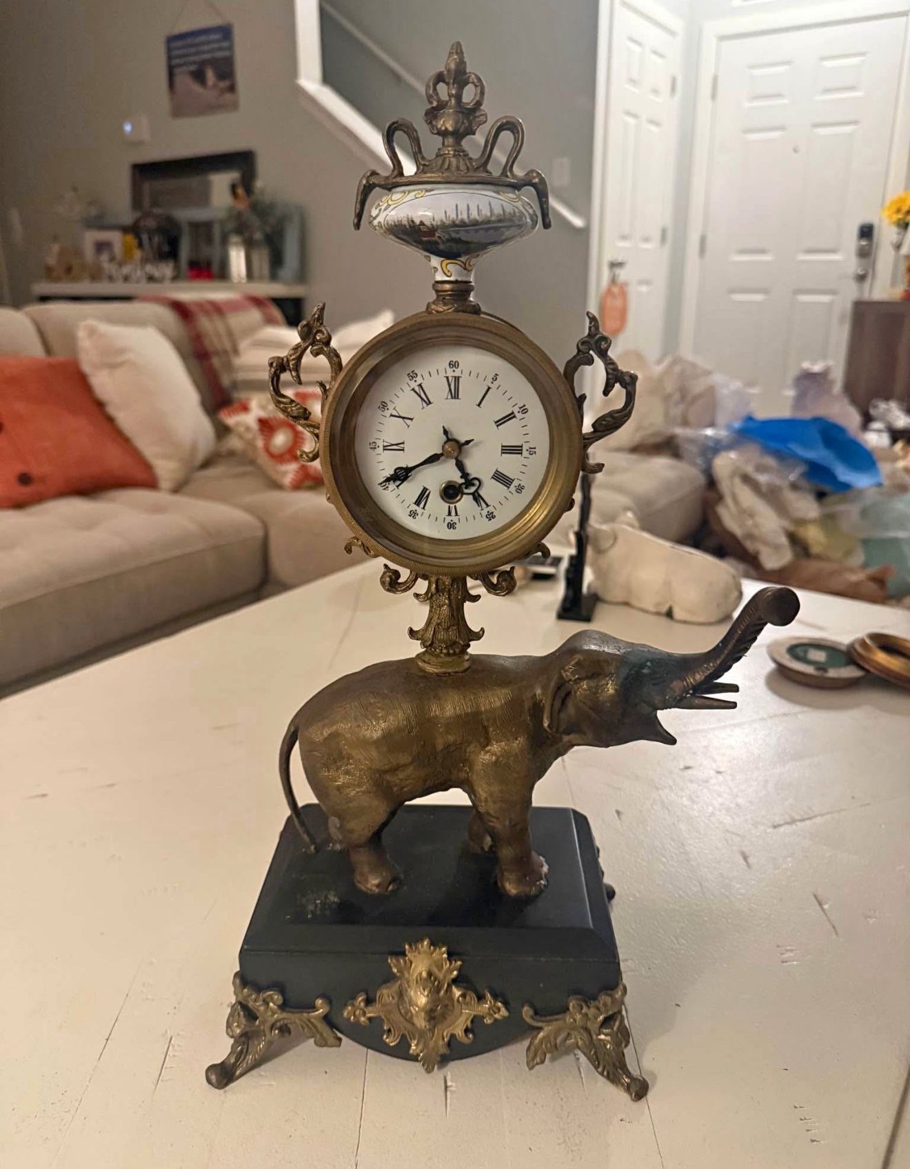 Rare Louis XV Style "Elephant" Bronze Mantel Clock Fully functioning and has key located in orting RARE