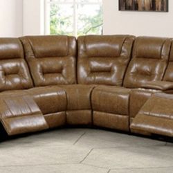 Brand New Brown Leather Reclining Sectional Sofa 