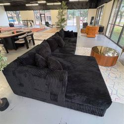 Fast Delivery Black Color Corduroy Sectional Couch Set 🌟 Take Home Pay Later 