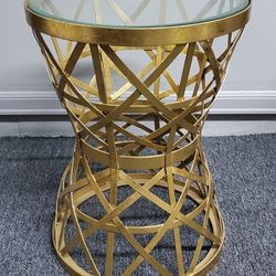 Round Geometric Side Table In Gold