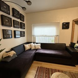 Black Leather And Suede Sectional
