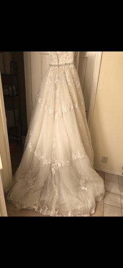 wedding dress white color princess cut beaded