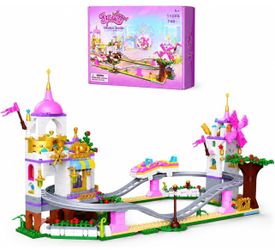 Castle Roller Coaster Building Set, STEM Amusement Park Construction Kit for Kids, Creative Pink Playground Blocks Birthday for Girls Boys Ages 6-12 (