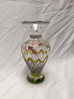 Attributed to Tracy Porter Hand-Painted Glass Vase – 6.5” Floral – Read Description