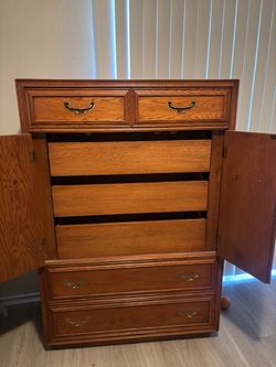 Oak Wood Armoire Dresser with Drawers