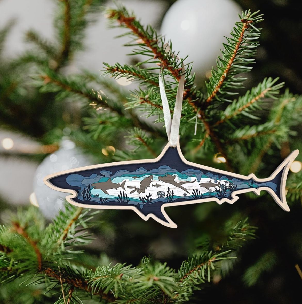 50 for $30 Pawzity Shark Christmas Ornament – Wooden Shark Gift for Tree. Great 🎁