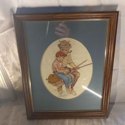 Gone Fishing Father & Son Cross Stitch Completed Numbered