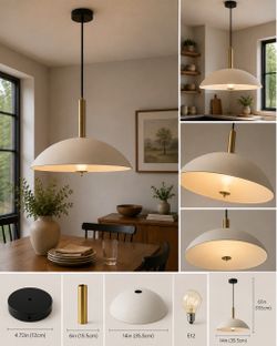 Modern 14” Dome Pendant Ceiling Light – White