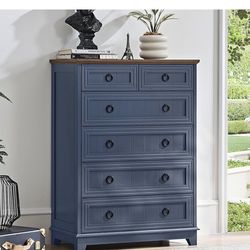 Farmhouse 6 Drawer Dresser for Bedroom, 41" Tall Small Dressers & Chest of Drawers, Rustic Wood Dresser with Metal Handle, Storage Organizer Closet fo