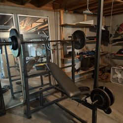 Workout bench and Weights 