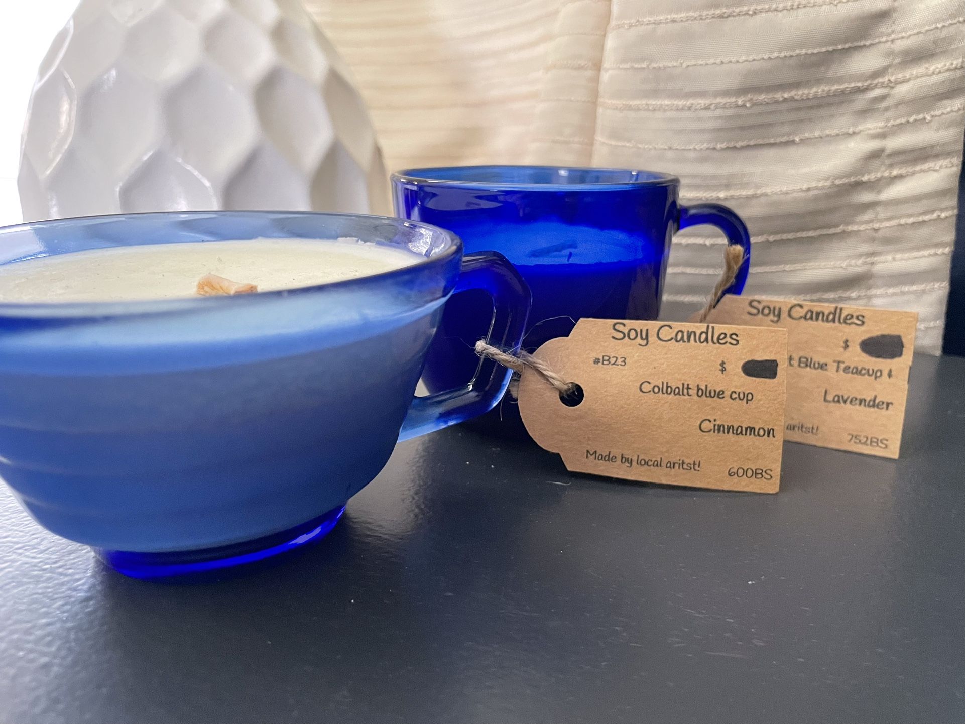 Soy Candles - Local Artist, Cobalt Blue Cup & Teacup (#B23)