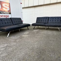 Two Black Leather Futon Couches