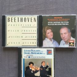 High End Classical Chamber Music String & Piano lot of 3 CDs new/excellent conditions.  Perlman and Barenboim play Brahms. Mutter and Weissenberg play