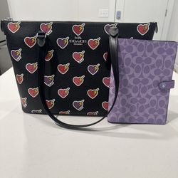 Coach heart Bolt tote and Coach Purple Notebook Cover