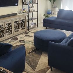 4 Piece DEEP OCEAN BLUE Living ROOM Set
