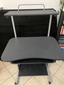 Black Fuselier Metal Base Computer Desk with Hutch and Wheels  Cash only  