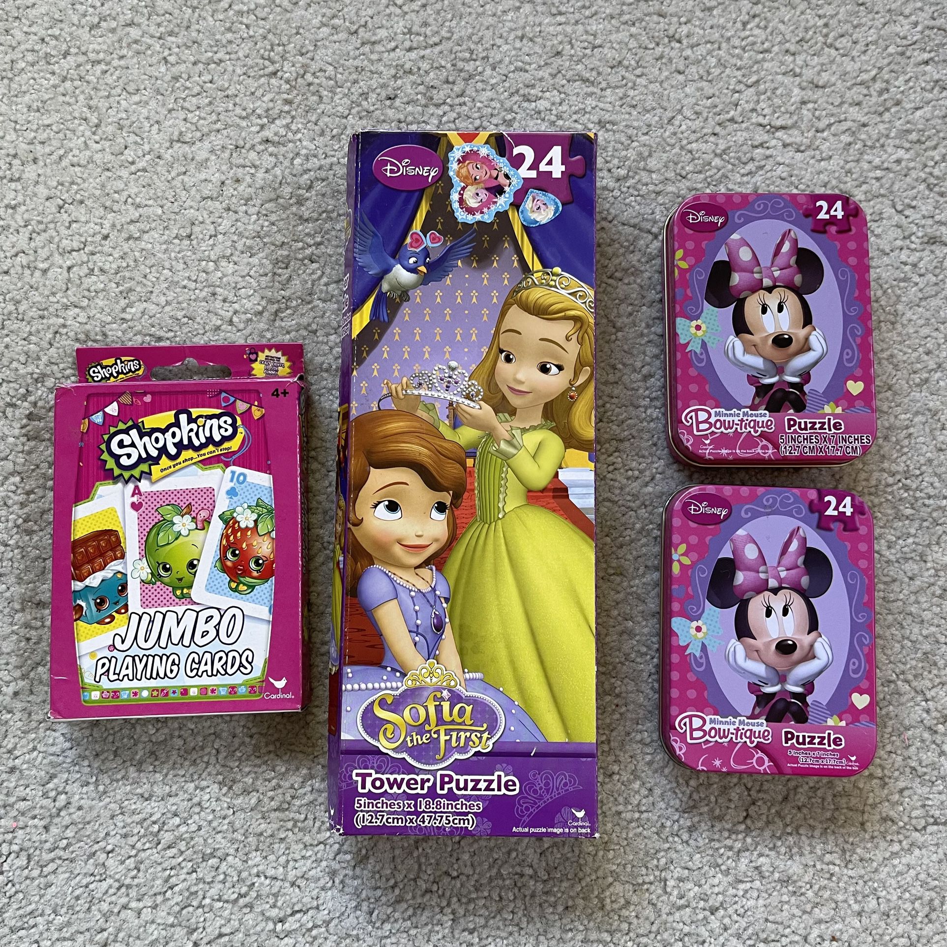 Disney Minnie Mouse & Sophia Puzzles, Shopkins Playing Cards
