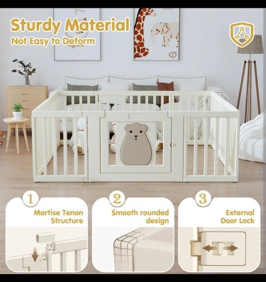 Baby Playpen Baby Fence Safety Play Yard Toddler Activity Center with Gate
