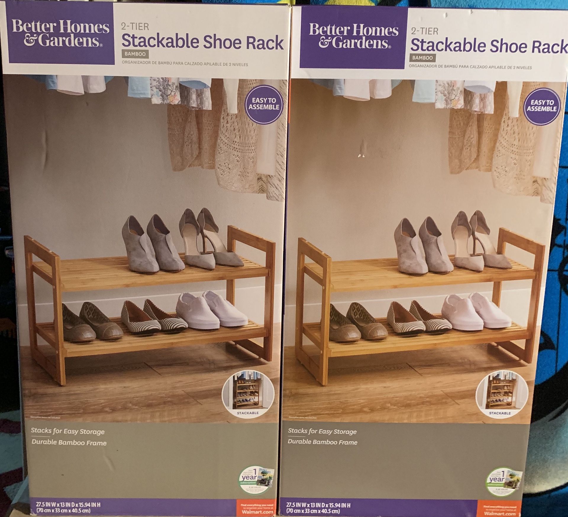 Bamboo Shoe Rack 2-Tier Stackable Shoe Shelf