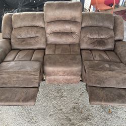 87” Power Dual Faux Leather Recliner Three Seater Sofa 