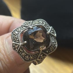 Sterling Silver Citrine Marcasite Ring