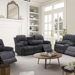 Charcoal Gray microfiber fully reclining couch set