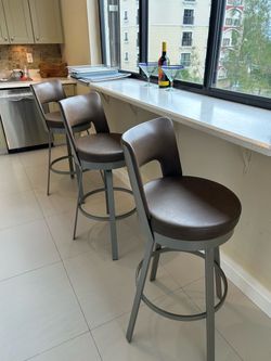 3 swivel modern industrial metal with cushion bar stools