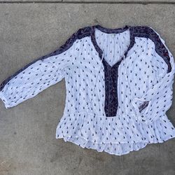Lucky Brand Boho Babydoll Blouse Paisley Tie At Neck Women’s Size L