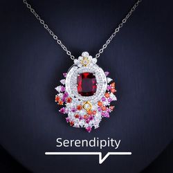 925 Sterling Silver Necklaces for Women 2022 Trendy Stunning Red Cubic Zirconia Vintage Sweater Necklace Chain Wedding Chokers Length: 45 cm Metal typ