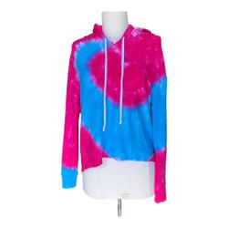 NWT Chaser Pink And Blue Tie-Dye Vintage Dyed Cropped Hooded Sweatshirt, Small