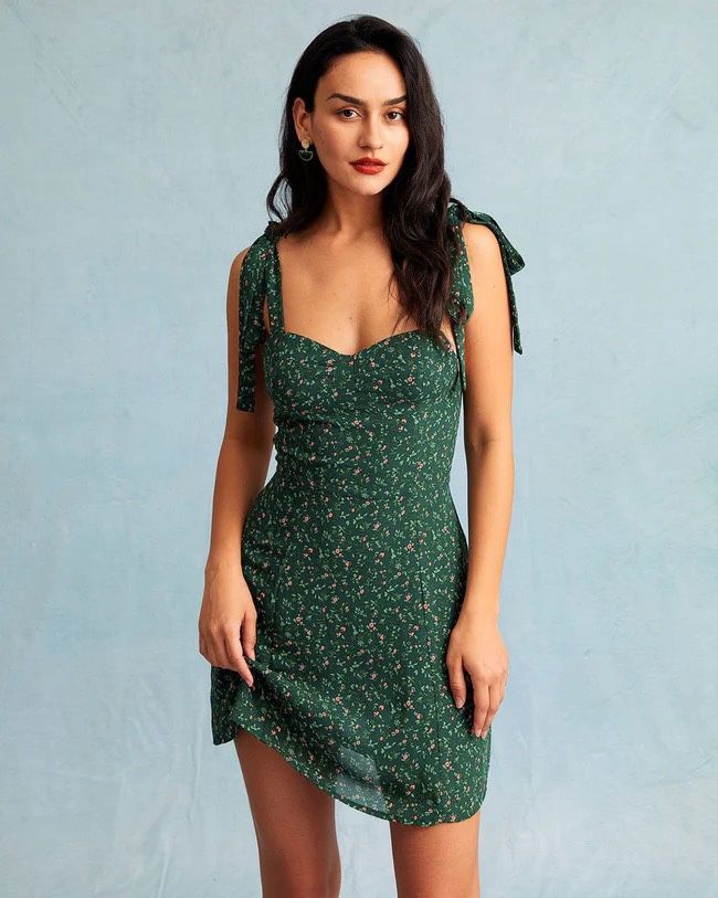 Green Sweetheart Neck Mini Dress