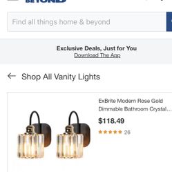 ExBrite Modern Rose Gold Dimmable Bathroom Crystal Vanity Lights set Of 2 