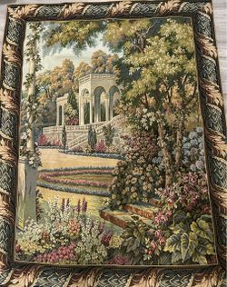 4x5 Vintage Italian Wall Hanging Tapestry Temple in The Gardens Lake Como.