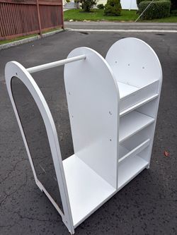 White Wooden KidKraft Kid’s Fashion Pretend Dress Up Station Rack Storage Wardrobe Costumes Dresses Mirror Coat Hooks Shelves Shoe Rack