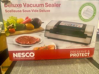 NESCO® Vacuum Sealer, Heavy-Duty with Double Heat Seal, Dual Pump, Accessory Port for Jars, Includes 11" & 8" Rolls, Ideal for Meat Storage & Sous Vid