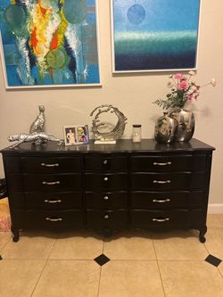 Large Black 12-Drawer Dresser + All Decor Included