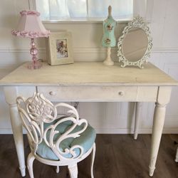  Vintage  Shabby Chic Desk With Metal Chair