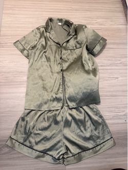 Satin Pajama Set Sage Green - Women's Sleepwear Small *missing bottom buttons