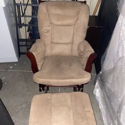Beige Glider Rocking Chair with Ottoman