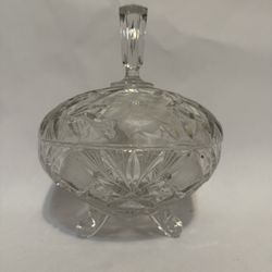 Vintage Heavy Cut Crystal Footed  Candy Bowl With Lid 8x6