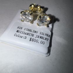 925 Silver Gold Plated Moissanite Earrings Studs 2.0ct 