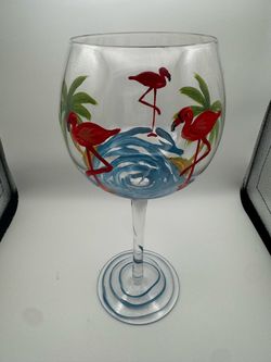 Sonoma Hand-Painted Flamingo Wine Glass