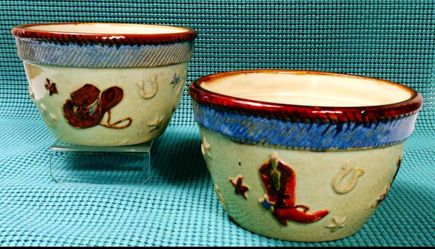 Canyon Ranch Collection Cowgirl Western Hand Painted 5" Dessert Bowls Set of 2